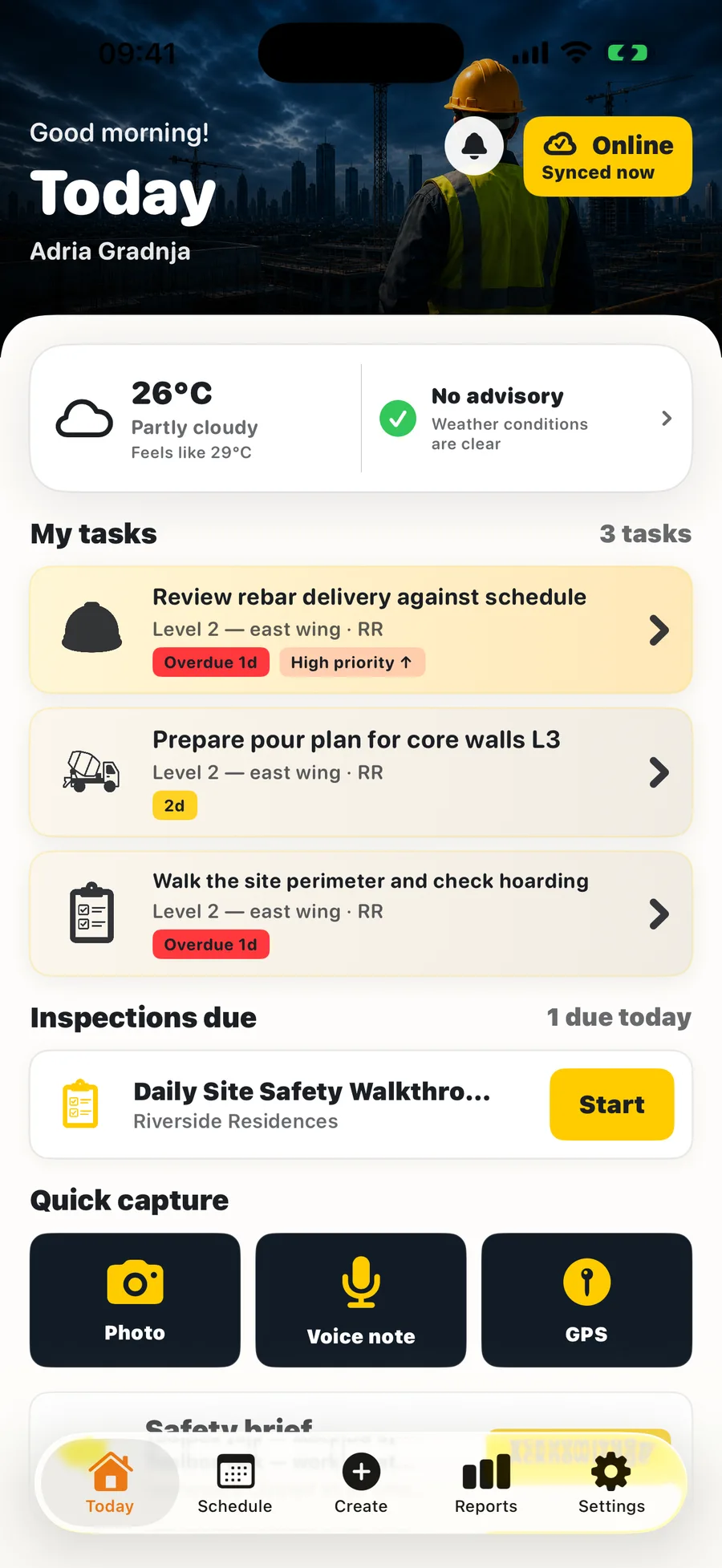 The TerenIQ iPhone app Today screen in light mode